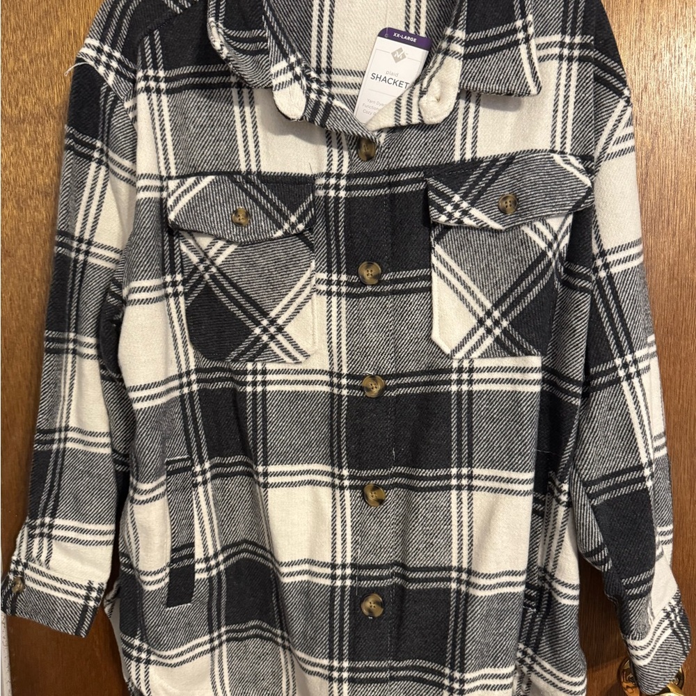 Black and White Plaid Button-Up Jacket
